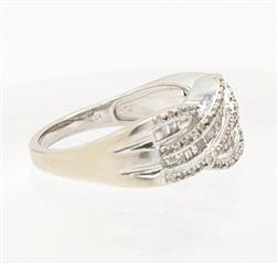 10K White Gold Lady's Engagement Ring Diamond Round Brilliant Baguette Sz8
